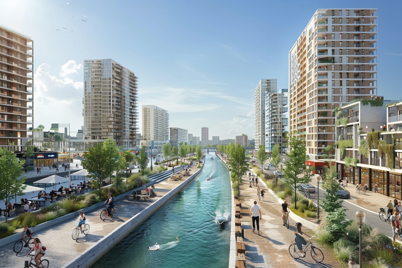 Vue panoramique moderne de Boulogne-Billancourt, illustration d’un investissement immobilier dans un hub urbain attractif près de Paris.